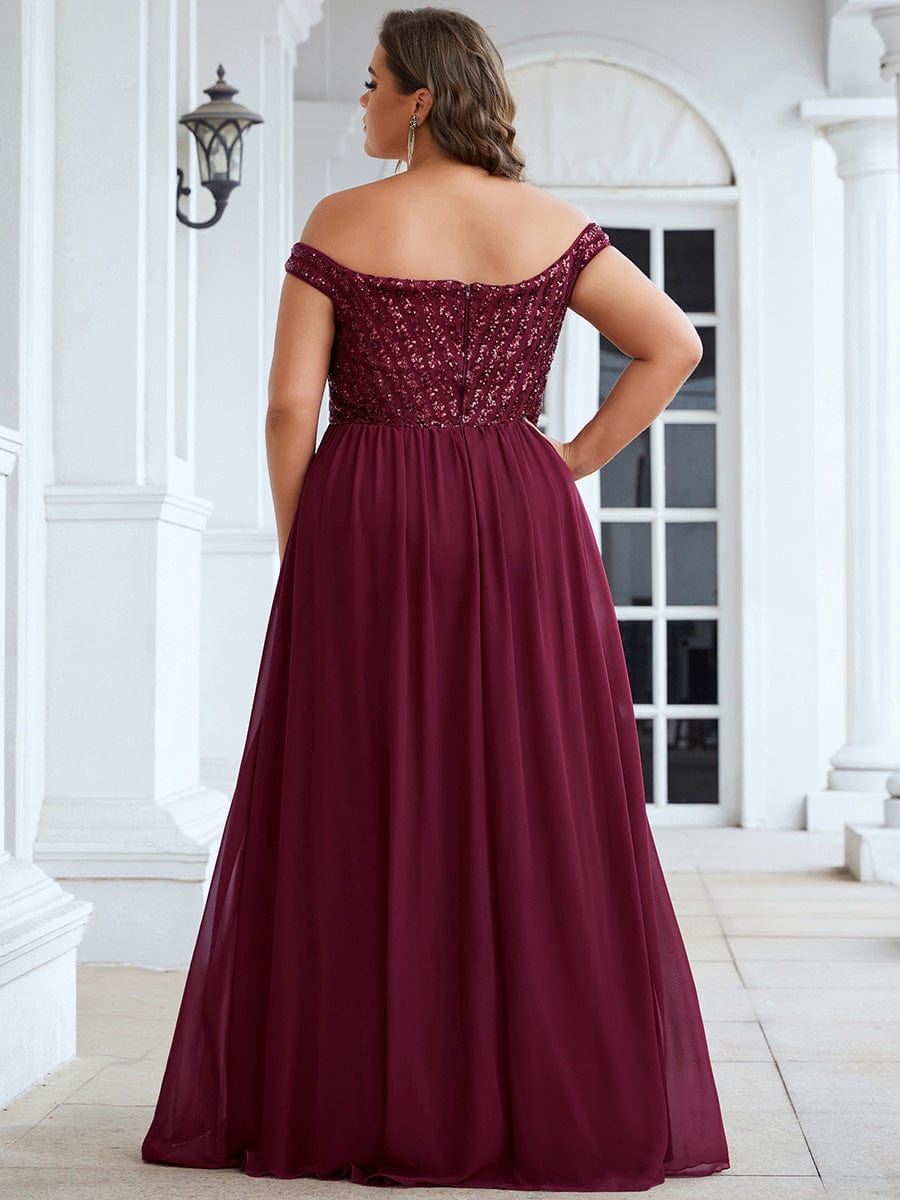 Off Shoulder Shining Paillette A-Line Maxi Evening Dress