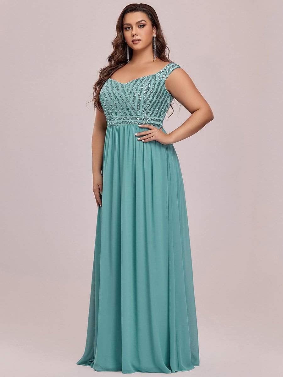 Plus Size Off the Shoulder Shining Paillette A-Line Maxi Evening Dress