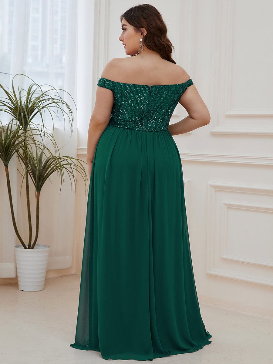 Off Shoulder Shining Paillette A-Line Maxi Evening Dress