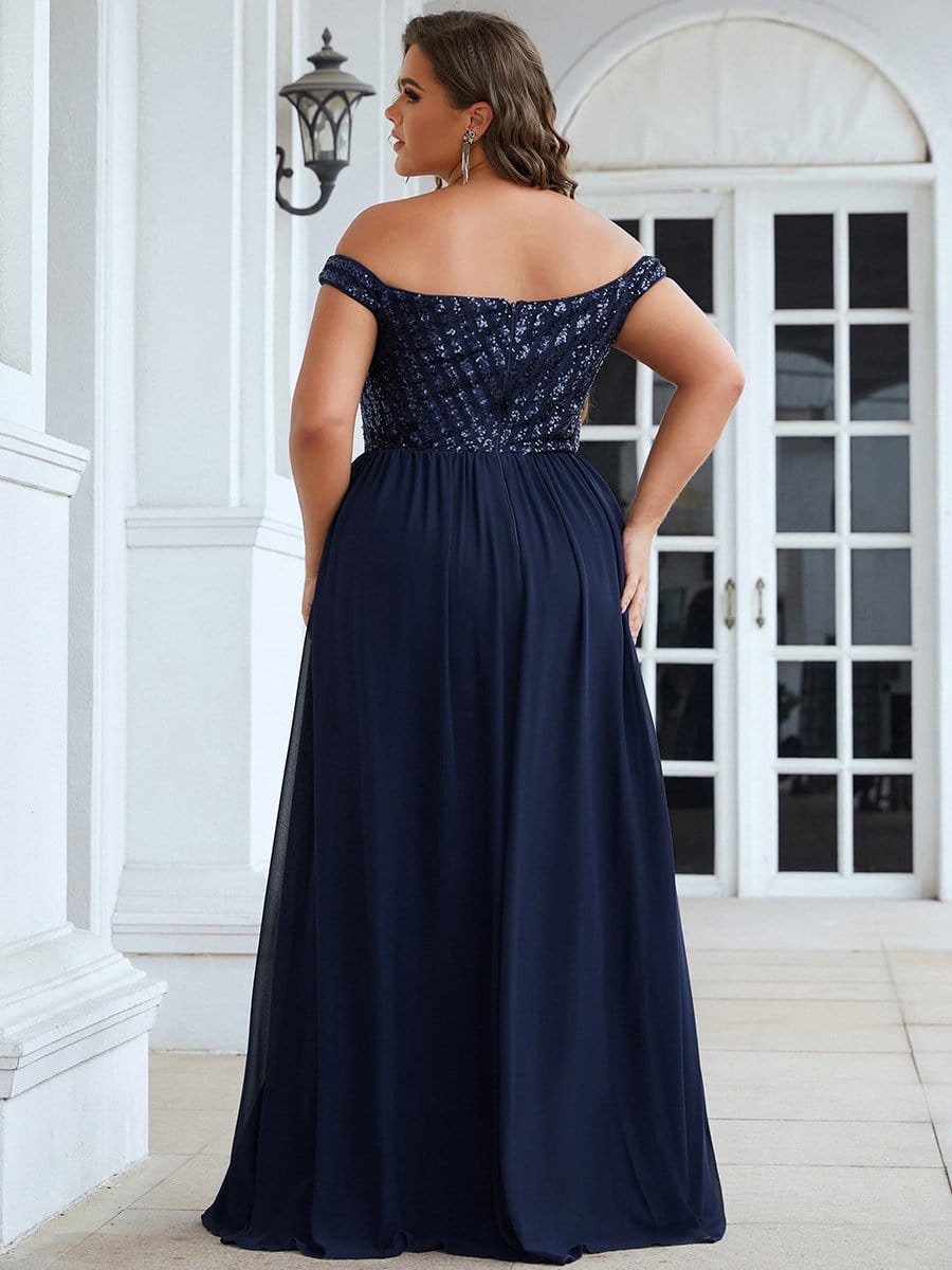 Plus Size Off the Shoulder Shining Paillette A-Line Maxi Evening Dress