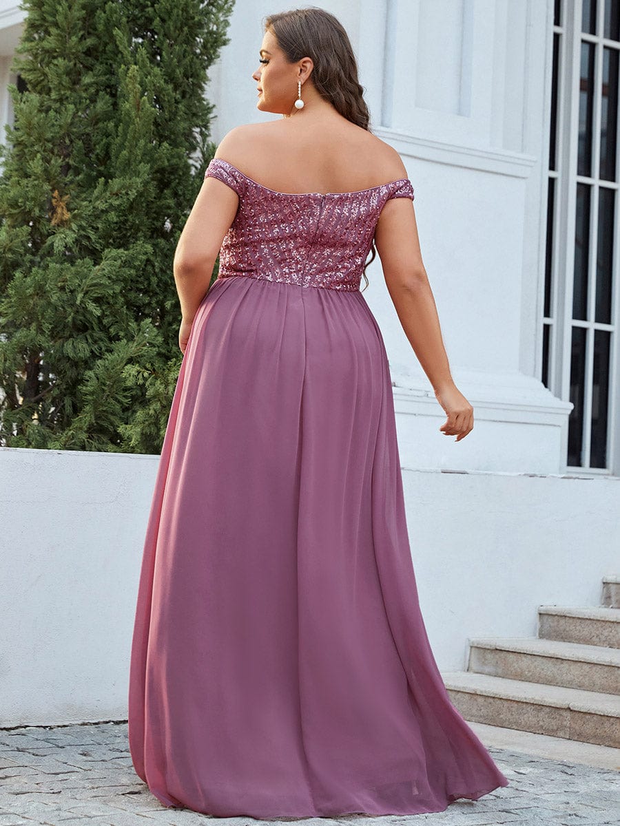 Off Shoulder Shining Paillette A-Line Maxi Evening Dress