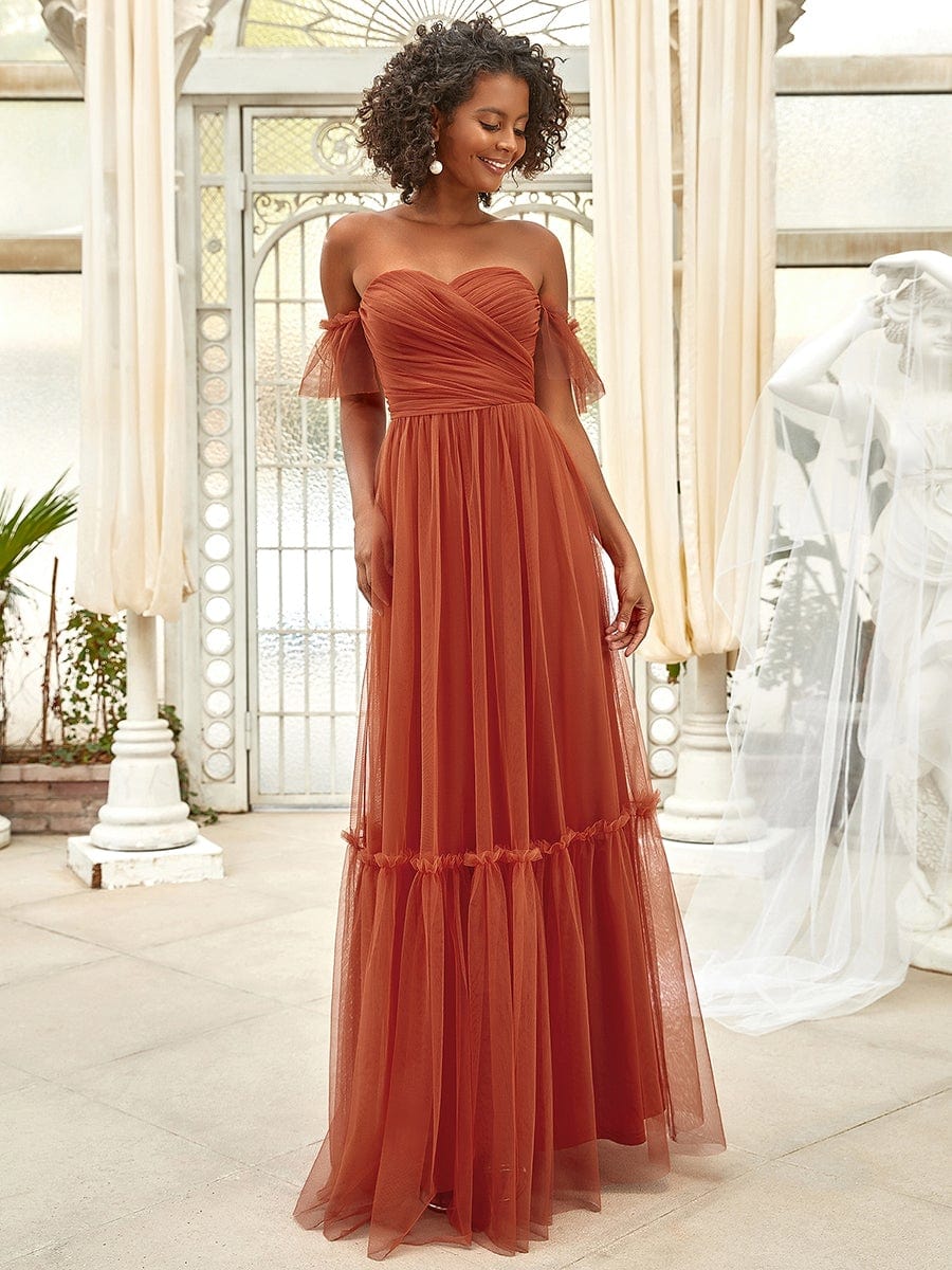 Custom Size Off the Shoulder Sweetheart Pleated Tulle Evening Dress