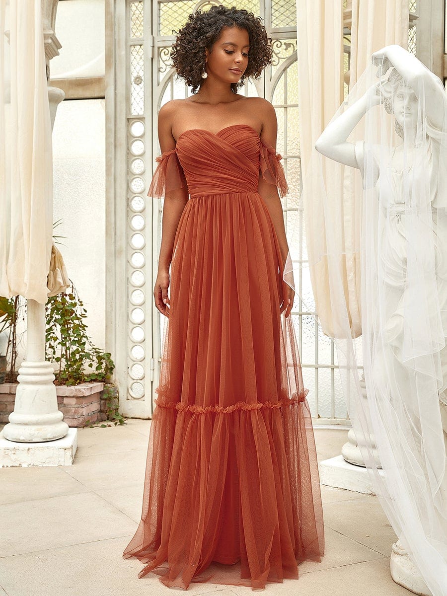 Custom Size Off the Shoulder Sweetheart Pleated Tulle Evening Dress