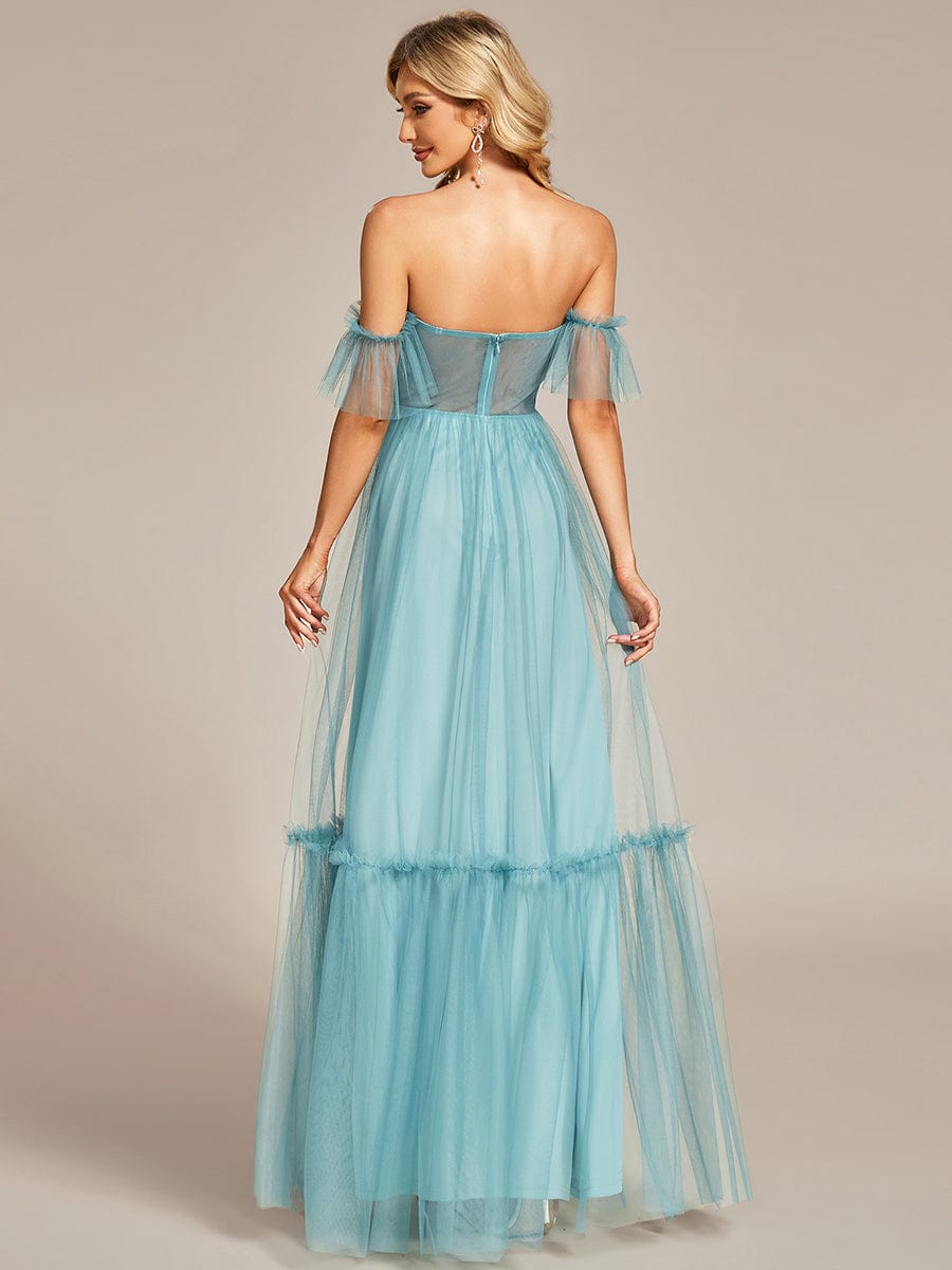 Off the Shoulder Sweetheart Pleated Tulle Evening Dress