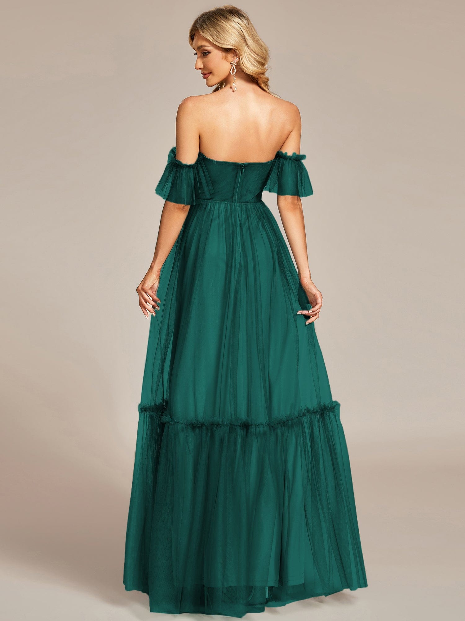 Custom Size Off the Shoulder Sweetheart Pleated Tulle Evening Dress