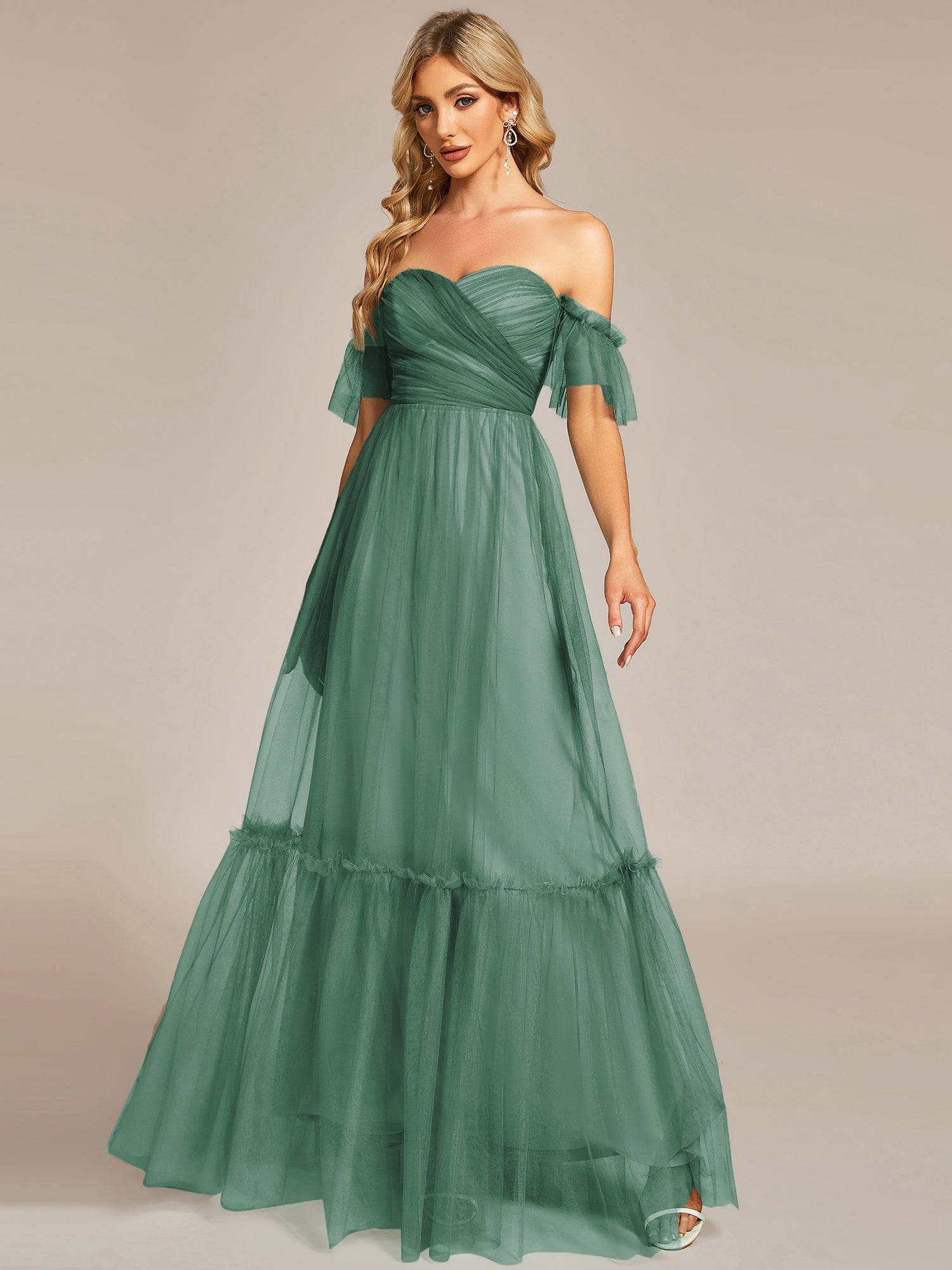 Custom Size Off the Shoulder Sweetheart Pleated Tulle Evening Dress