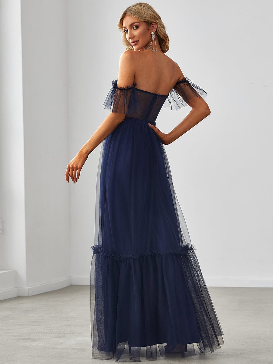 Off the Shoulder Sweetheart Pleated Tulle Evening Dress