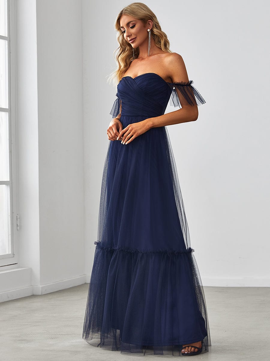 Custom Size Off the Shoulder Sweetheart Pleated Tulle Evening Dress