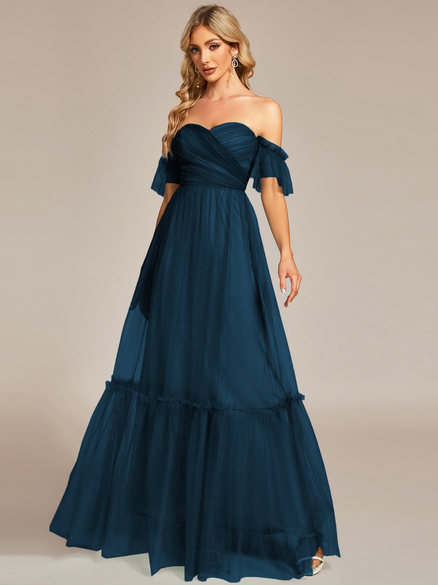 Custom Size Off the Shoulder Sweetheart Pleated Tulle Evening Dress