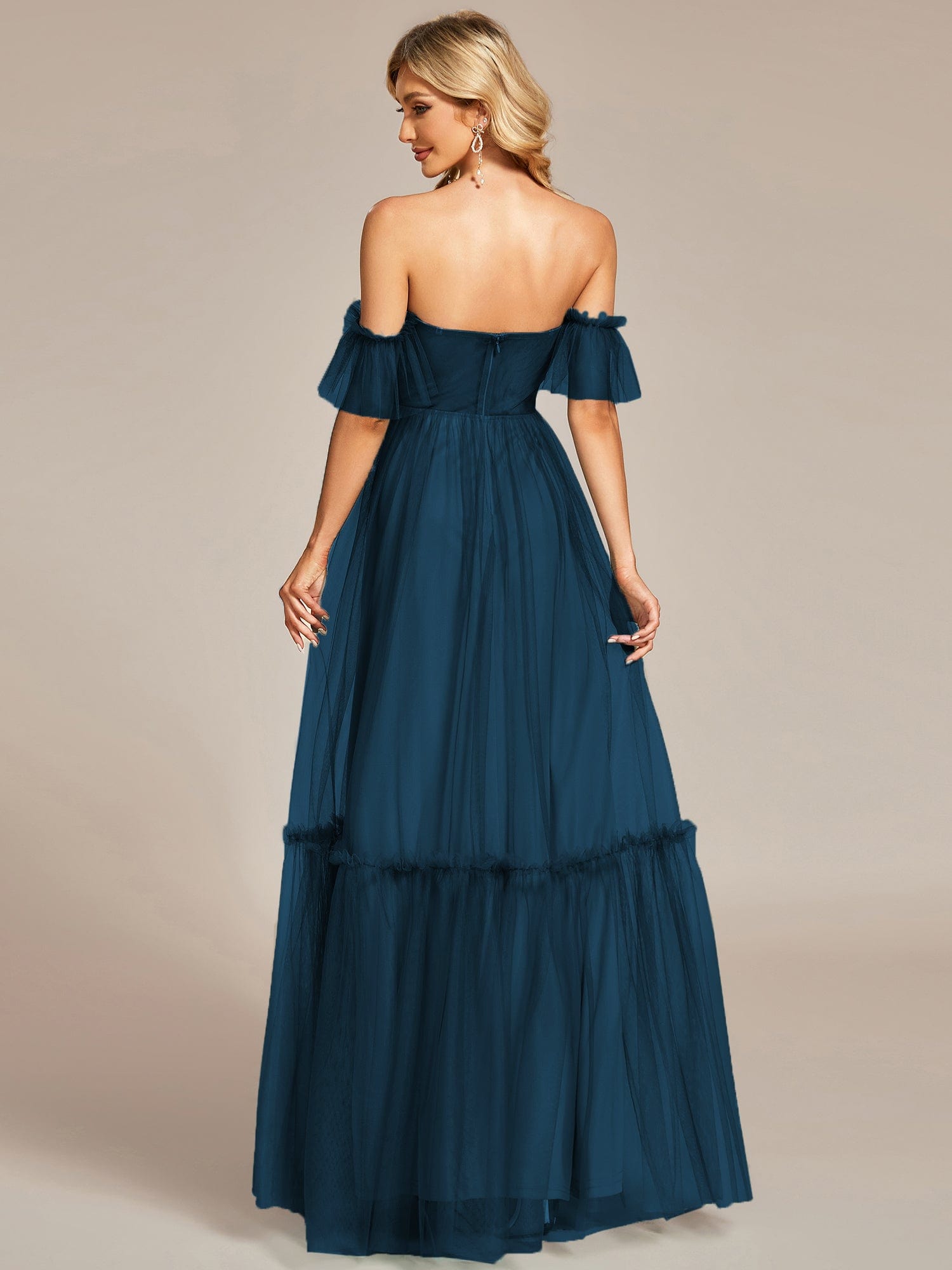 Custom Size Off the Shoulder Sweetheart Pleated Tulle Evening Dress