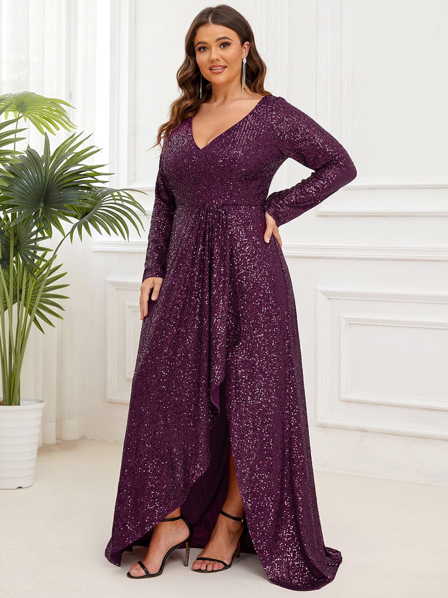 Custom Size Sequin V-neck long Sleeve Evening Dress