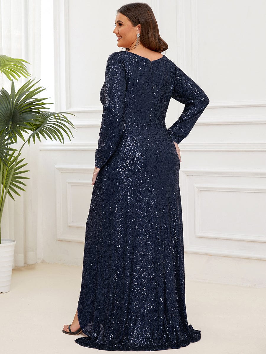 Custom Size Sequin V-neck long Sleeve Evening Dress