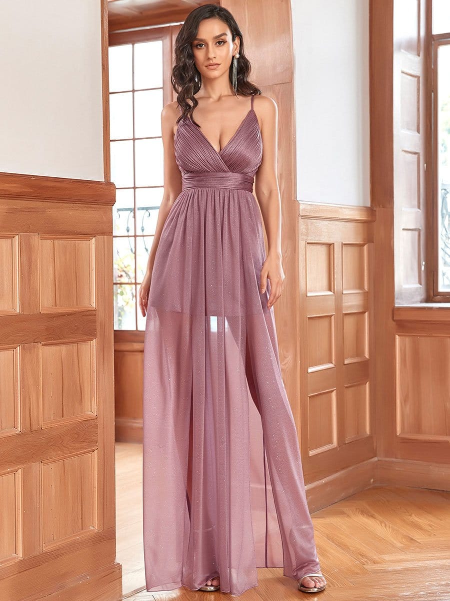 Maxi Long V Neck A-Line Sleeveless Evening Dress