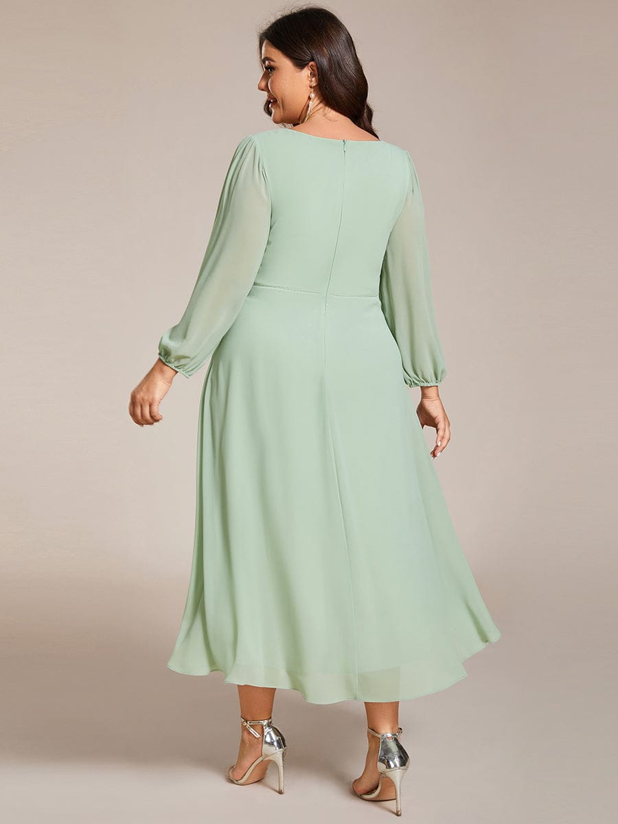 Chiffon Long Sleeve V-Neck High-Low Wedding Guest Dress