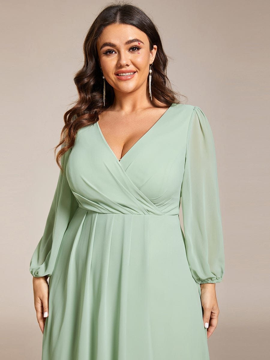 Chiffon Long Sleeve V-Neck High-Low Wedding Guest Dress