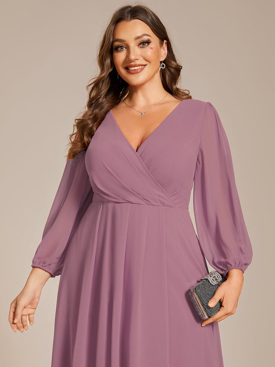 Chiffon Long Sleeve V-Neck High-Low Wedding Guest Dress