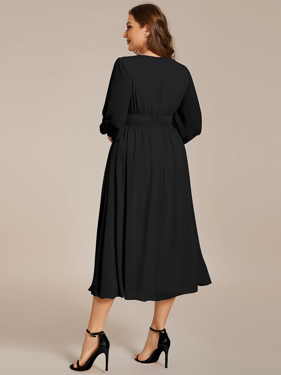 Elegant V Neck Long Sleeves Midi Wedding Guest Dress