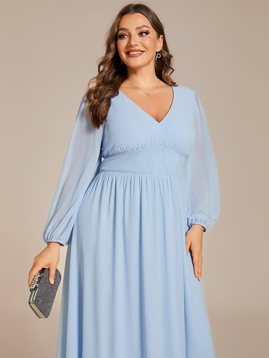 Elegant V Neck Long Sleeves Midi Wedding Guest Dress