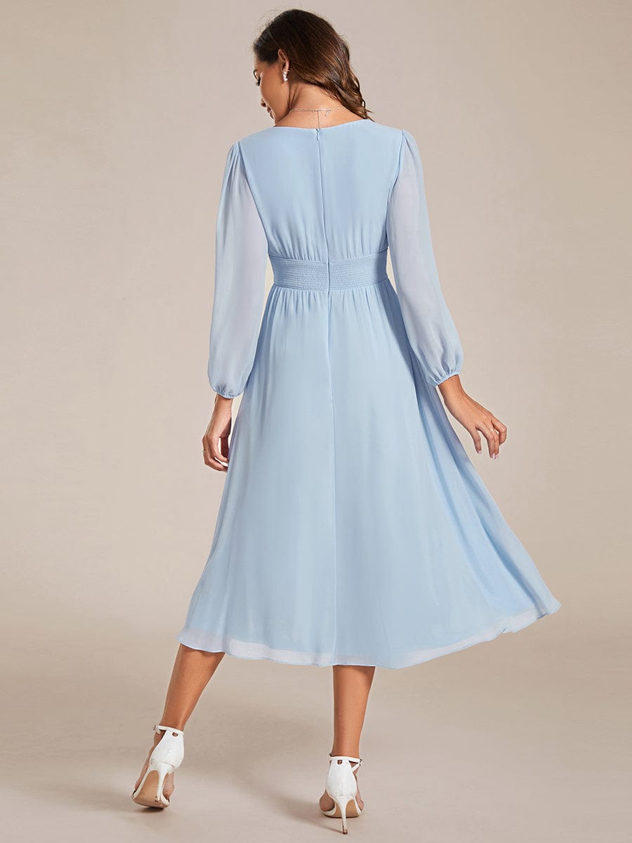 Elegant V Neck Long Sleeves Midi Wedding Guest Dress