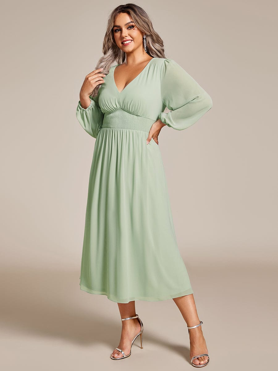 Elegant V Neck Long Sleeves Midi Wedding Guest Dress