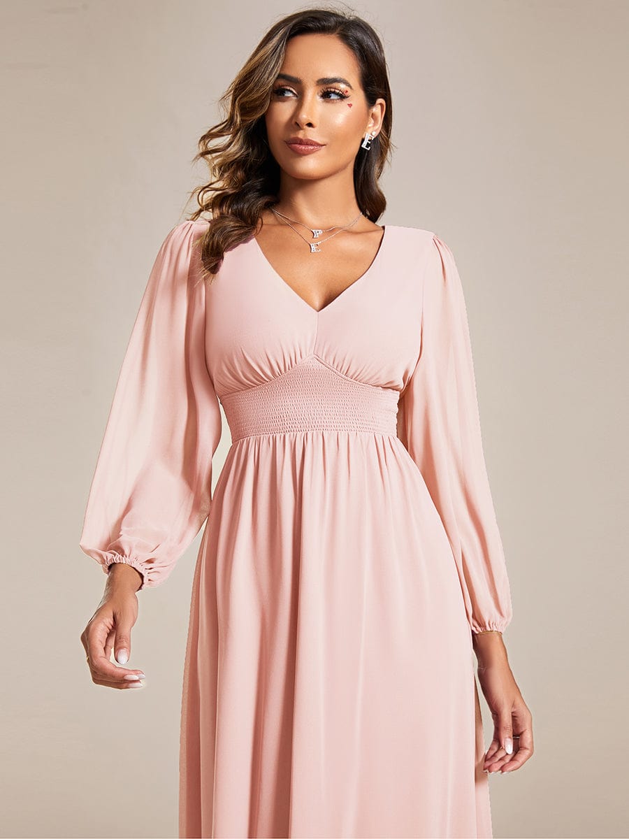 Elegant V Neck Long Sleeves Midi Wedding Guest Dress