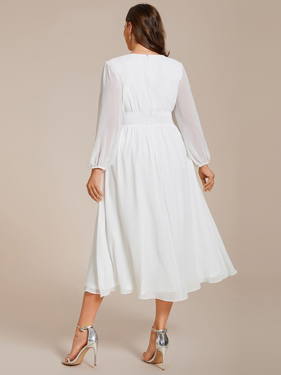 Elegant V Neck Long Sleeves Midi Wedding Guest Dress