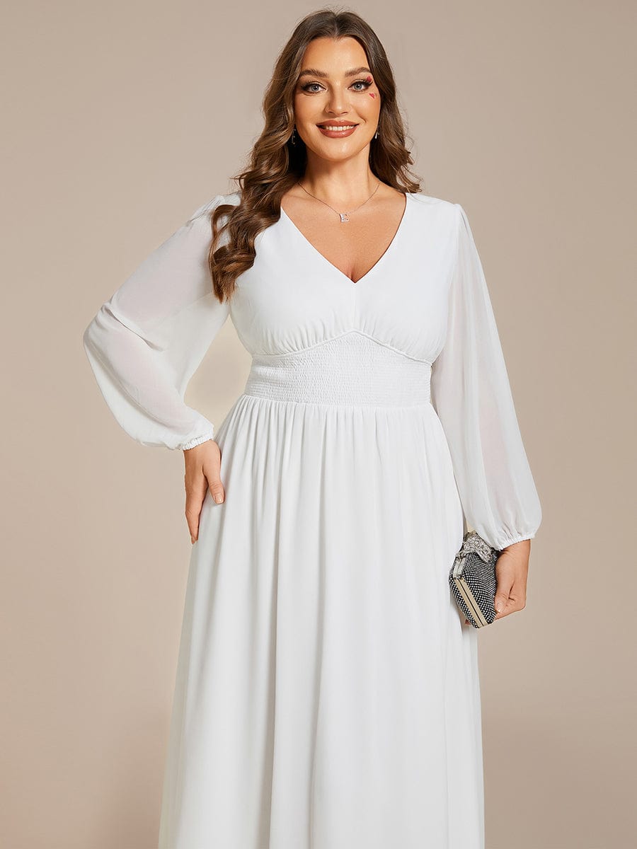 Plus Size Elegant V Neck Long Sleeves Midi Wedding Guest Dress