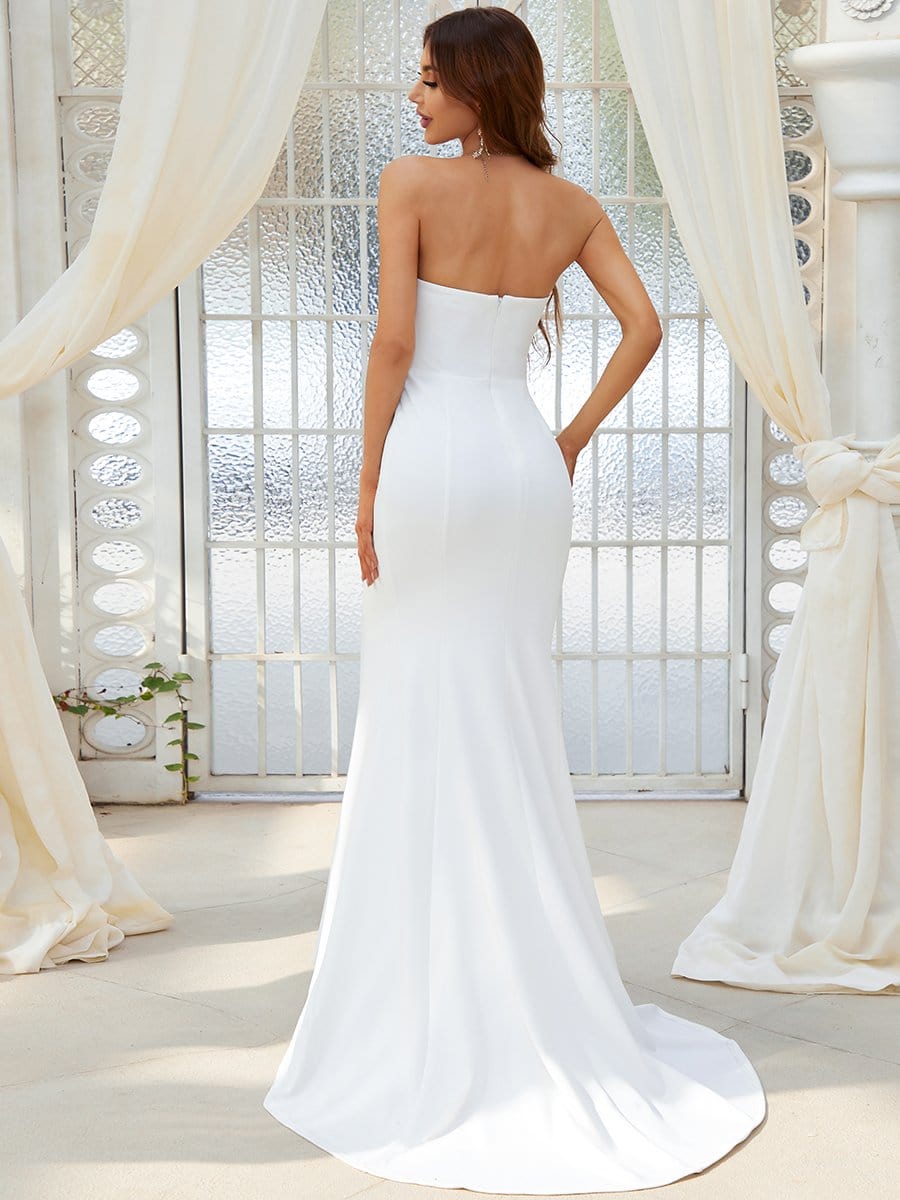 Color=Cream | Simple Strapless Sweetheart Mermaid Eloping Dress For Wedding-Cream 6