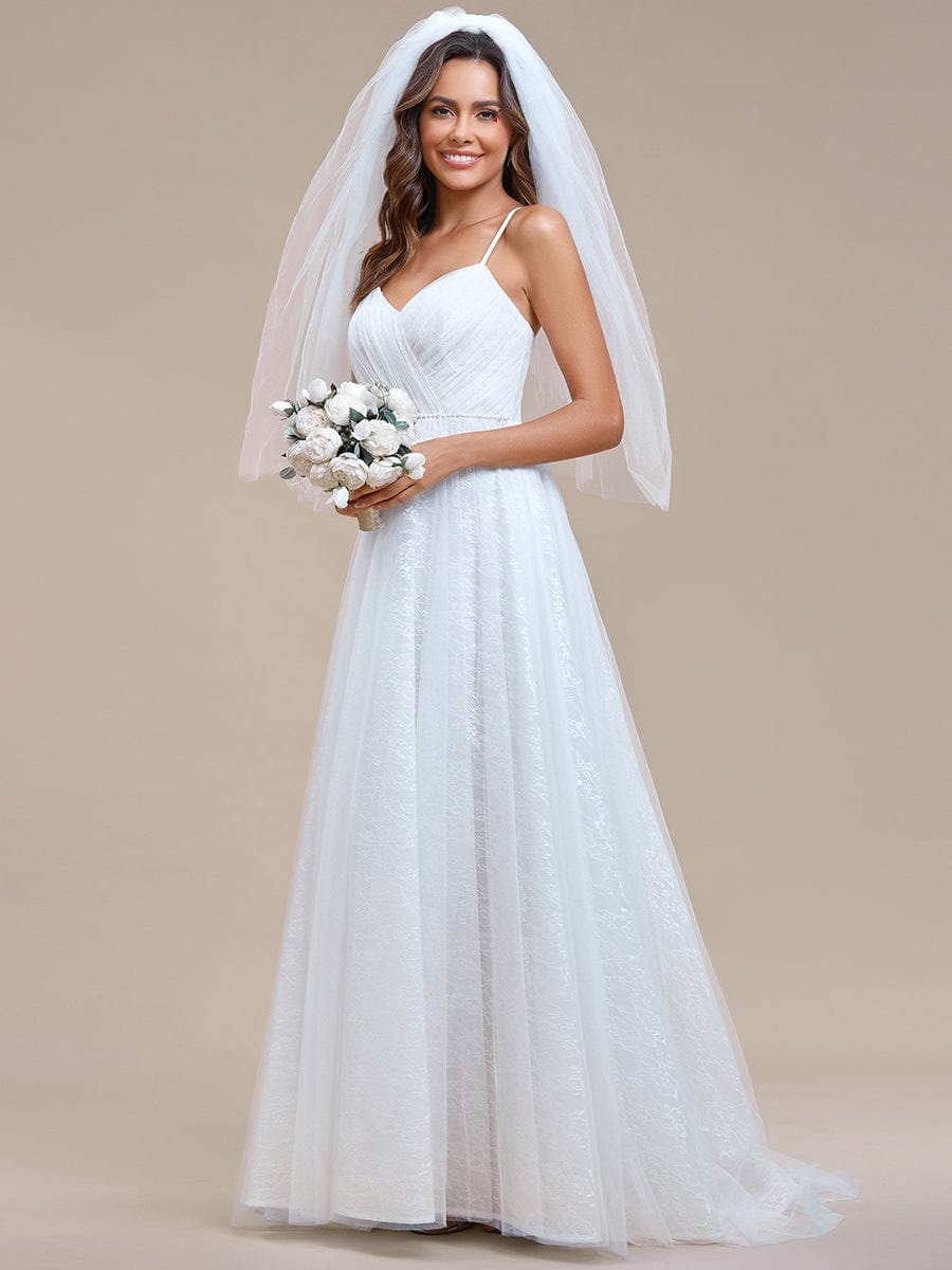 V Neck Sleeveless A-Line Wedding Dress