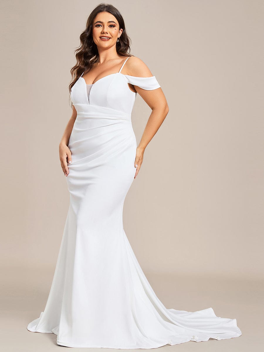 Plus Size Simple Off Shoulder Wedding Dress with Strap Fish Tail Hemline