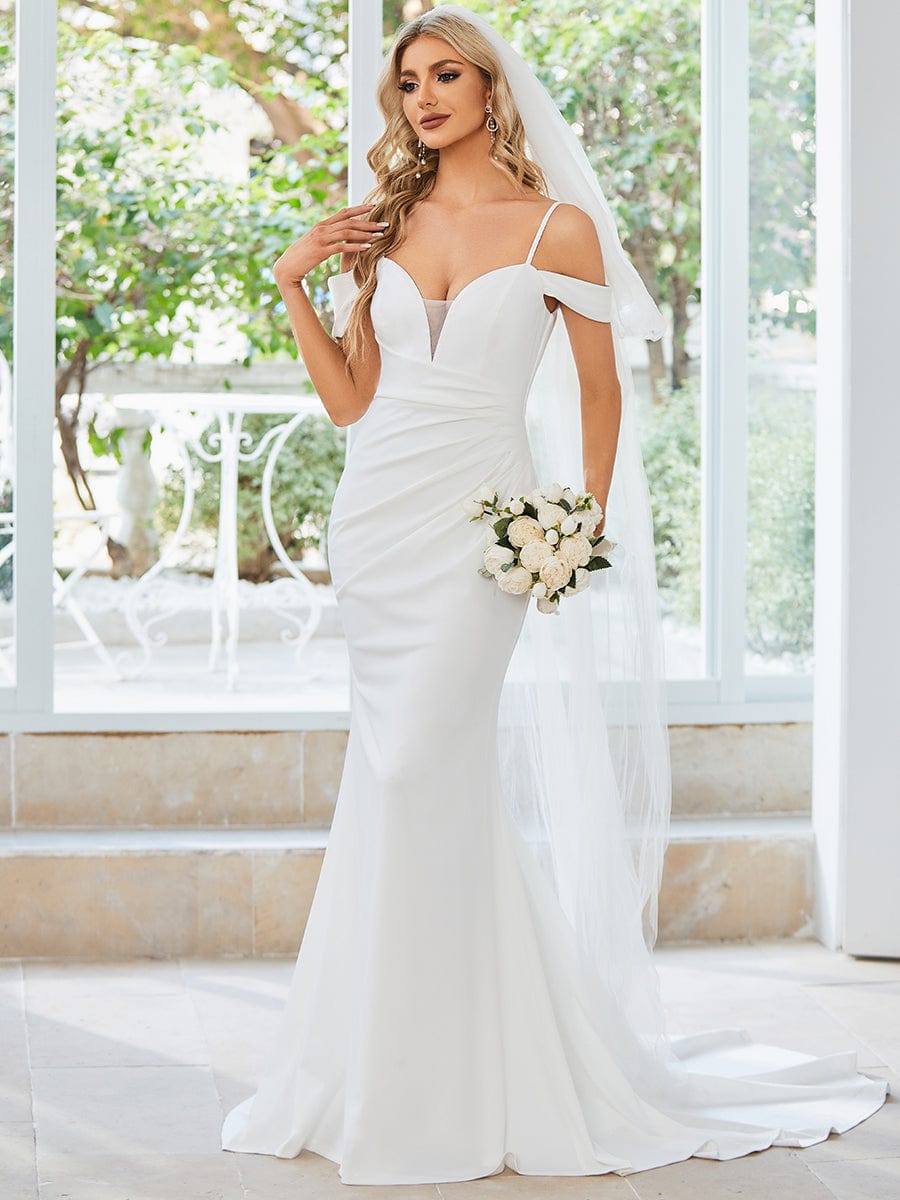 Simple Off Shoulder Wedding Dress with Strap Fish Tail Hemline