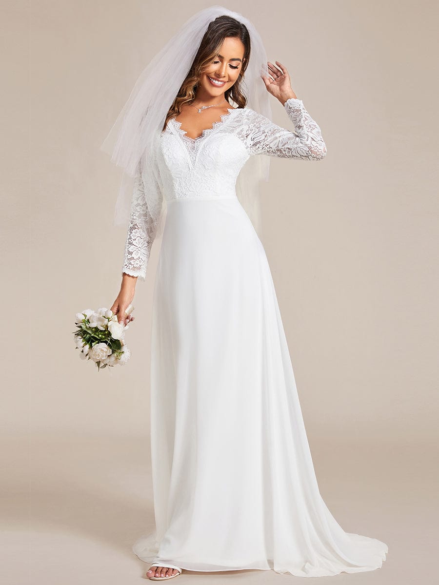 Elegant Lace Chiffon Long Sleeves A-Line Wedding Dress