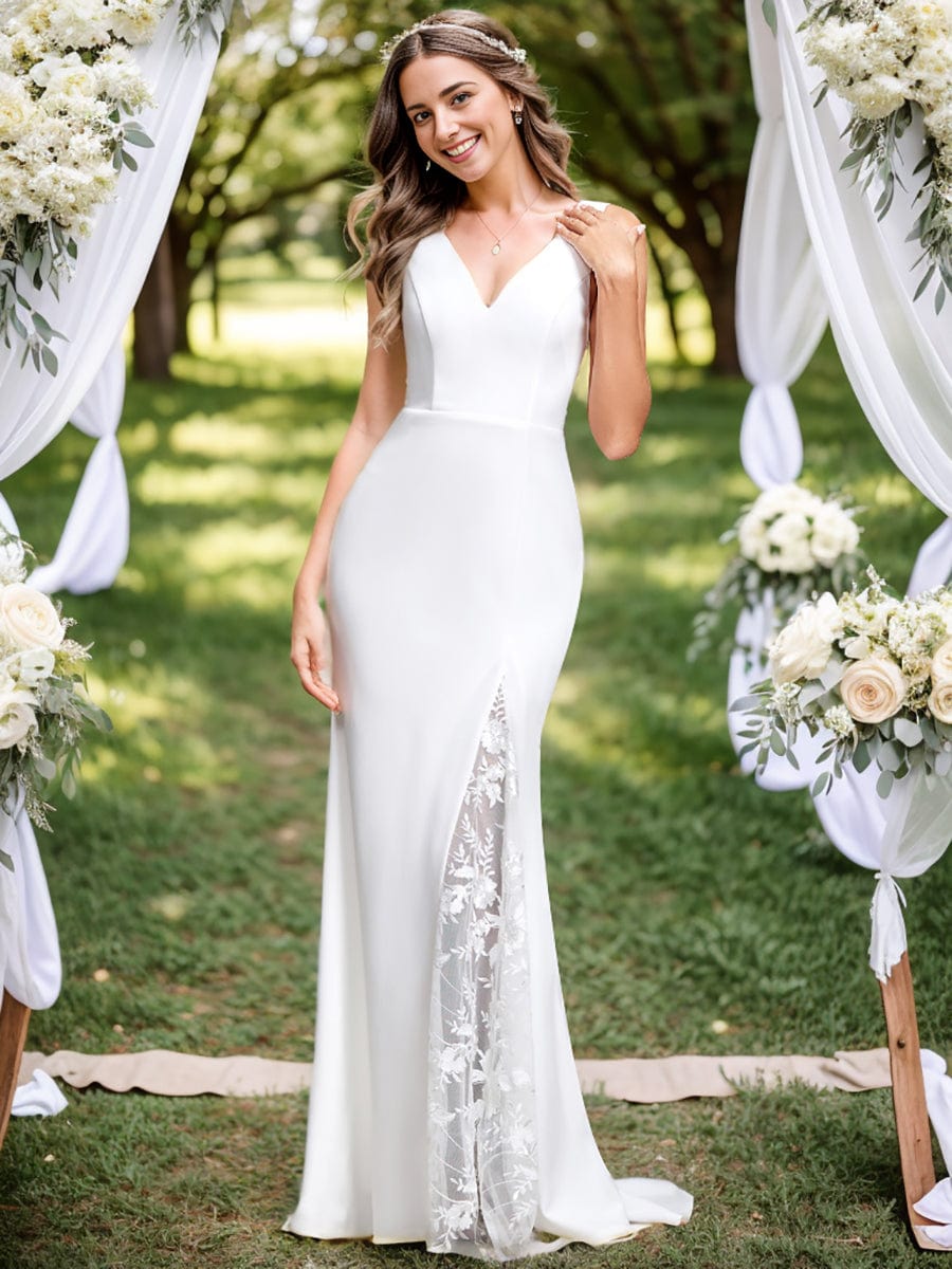 Sleeveless Polyester Mermaid Wedding Dress with Lace Back