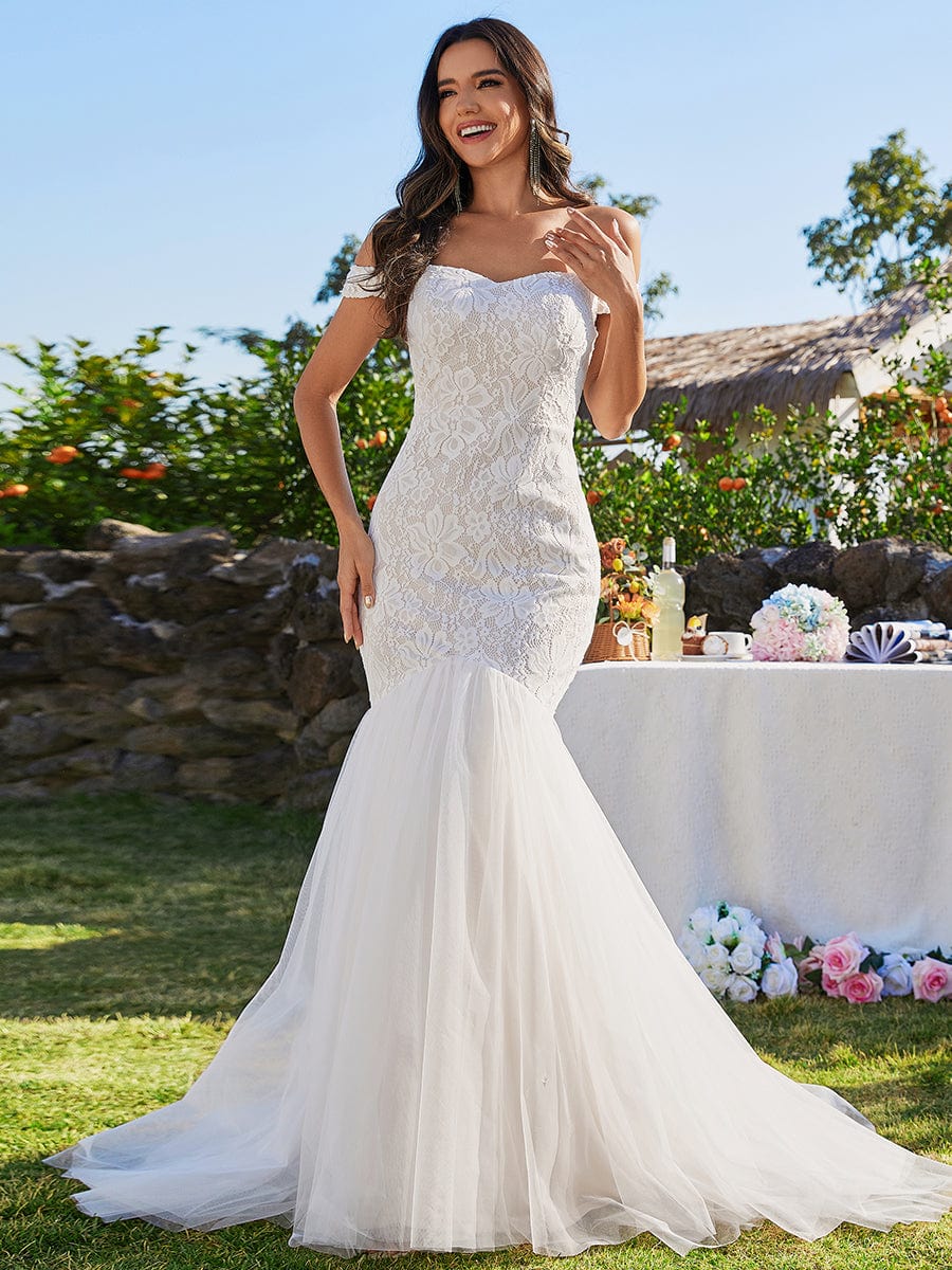 Off Shoulder Lace Mermaid Wedding Dress