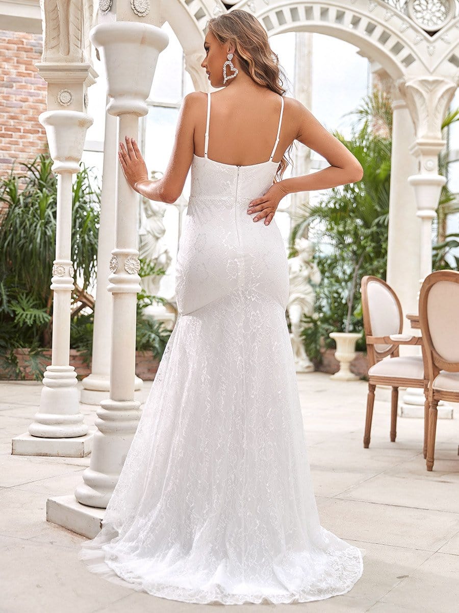 Color=Cream | Gorgeous Sleeveless V-Neck Mermaid Long Wedding Dress-Cream 2