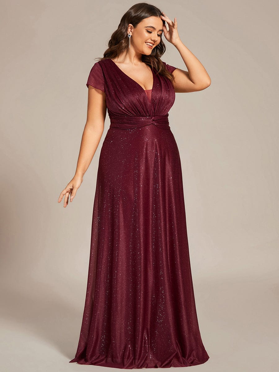 Custom Size Plus Size Cap Sleeve V-neck A-line Mother of the Bride Dress