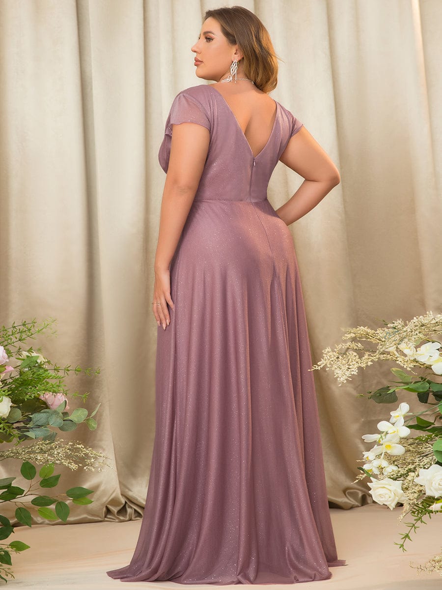 Custom Size Plus Size Cap Sleeve V-neck A-line Mother of the Bride Dress