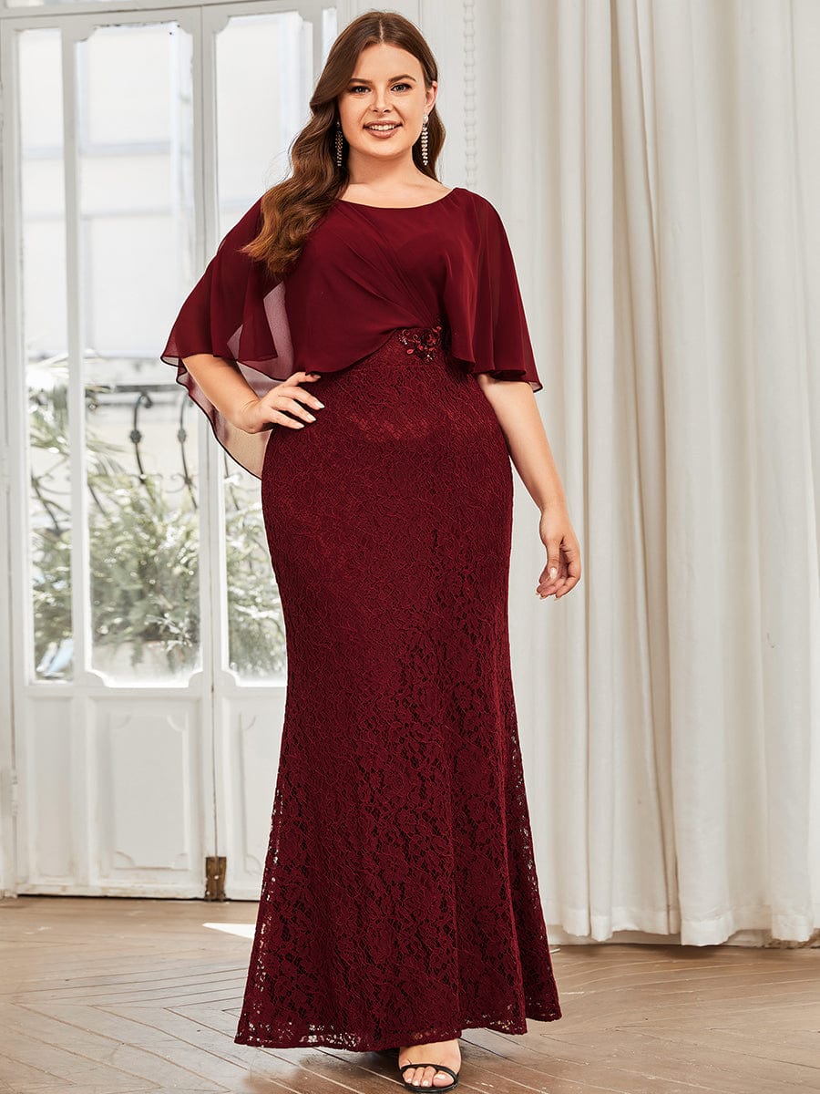 Plus Size Elegant Lace Fitted and Flared Maxi Mother of the Bride Dress