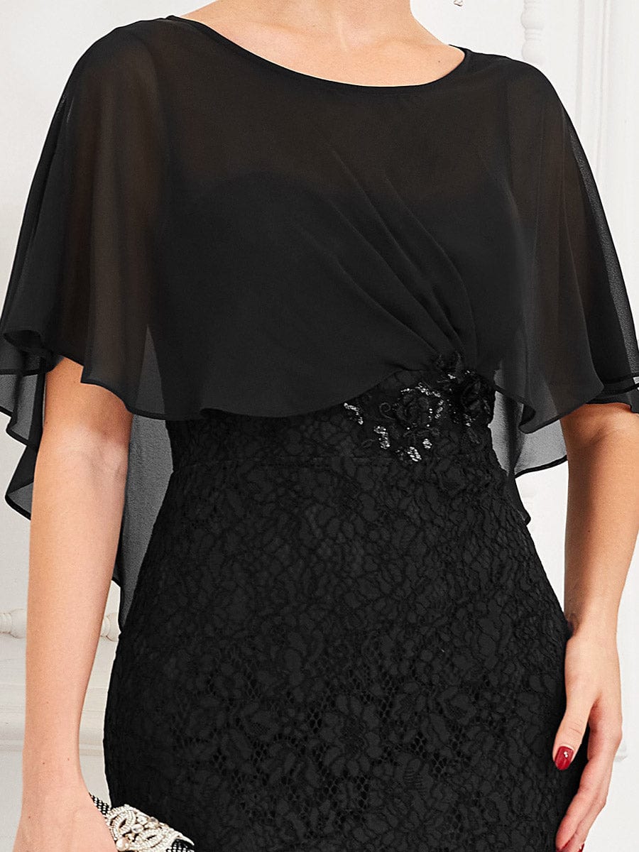 Elegant Capelet Lace Fit and Flare Mother of the Bride Dress