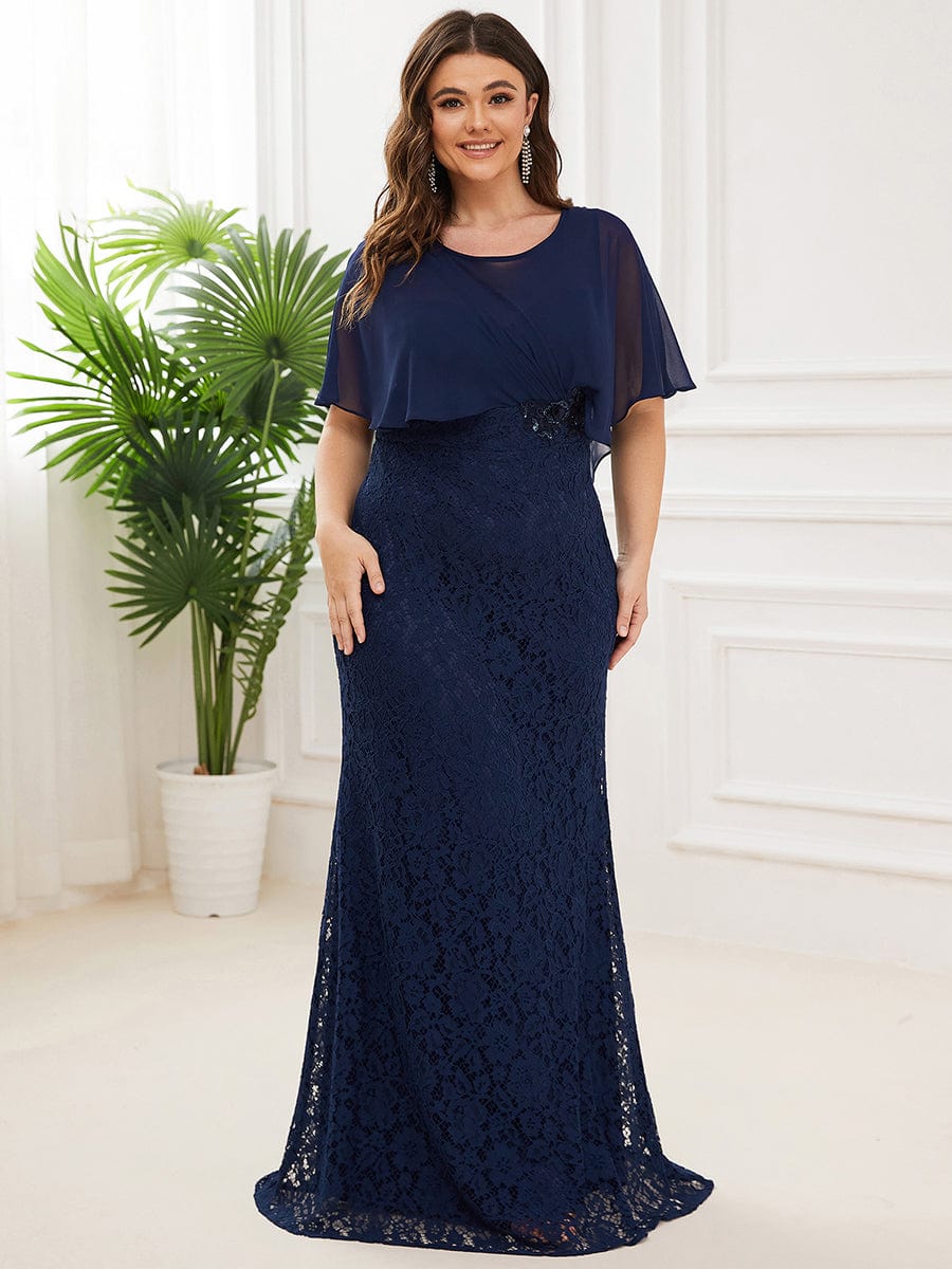 Plus Size Elegant Lace Fitted and Flared Maxi Mother of the Bride Dress