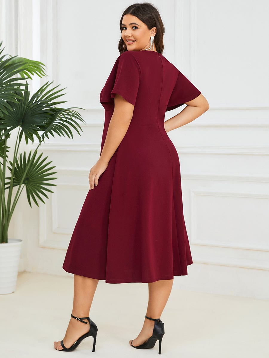 Short Flutter Sleeve V-Neck Mother of the Bride Midi Dress