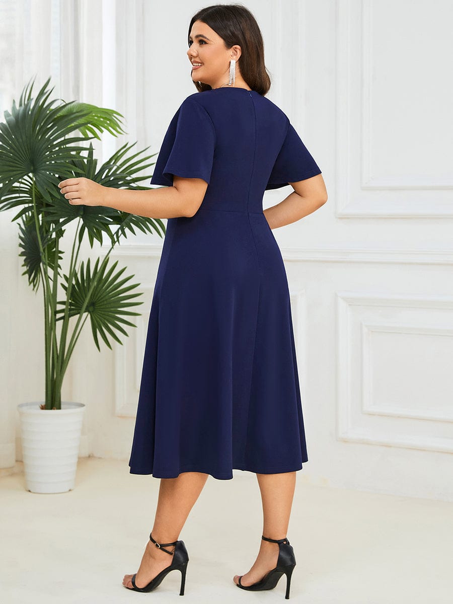 Short Flutter Sleeve V-Neck Mother of the Bride Midi Dress