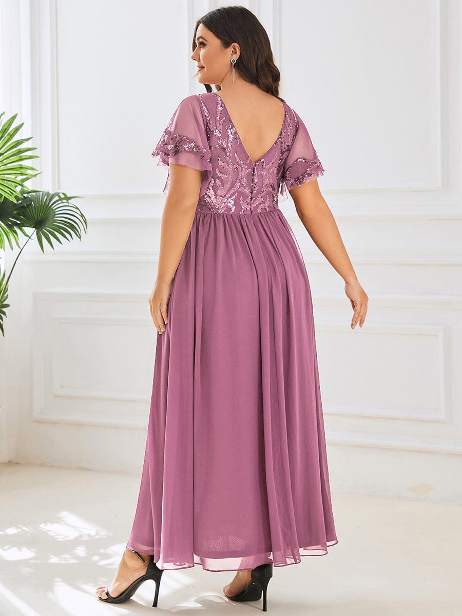 Short Sleeve V-Neck Sequin Chiffon A-Line Mother of the Bride Dress