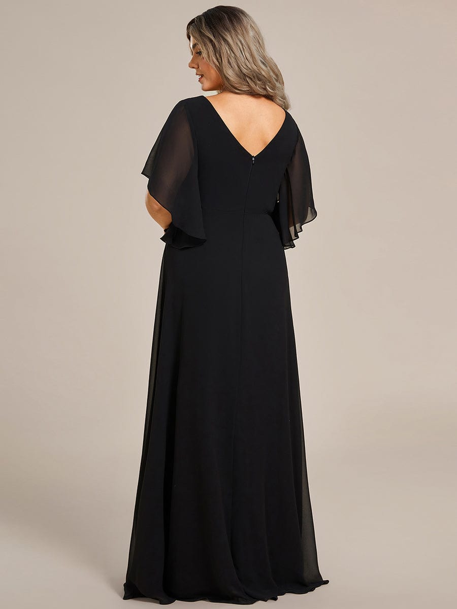 Plus Size Chiffon Ruffle Sleeve Mother of the Bride Dress with Waist Applique