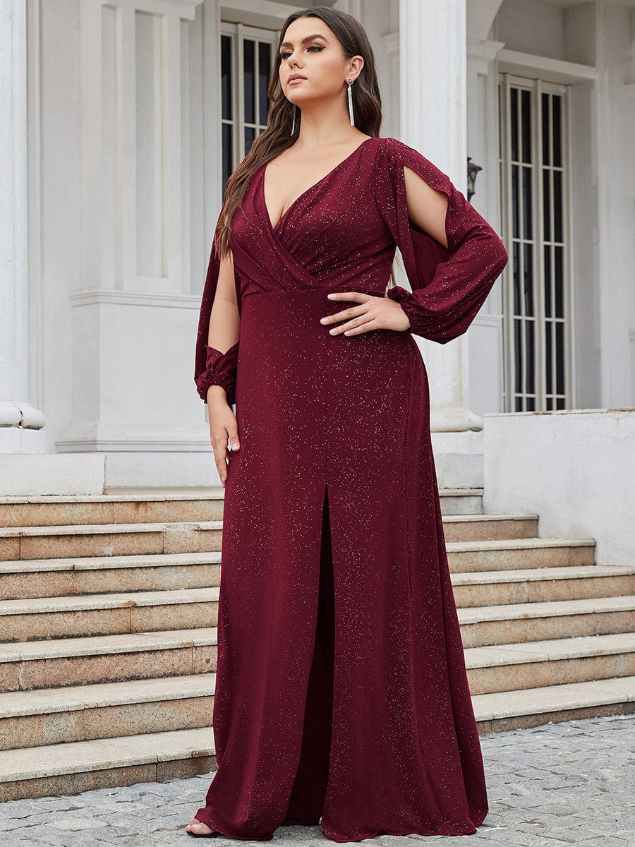 Split Sequin V Neck Maxi Mother Of the Bride dresses