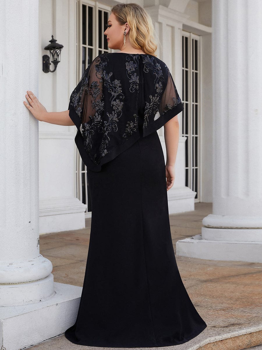 Plus Size Asymmetrical Cape Sequin Mother of the Bride Dress