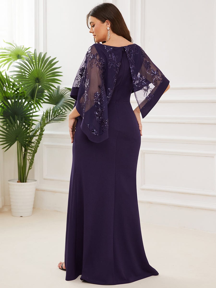 Plus Size Asymmetrical Cape Sequin Mother of the Bride Dress