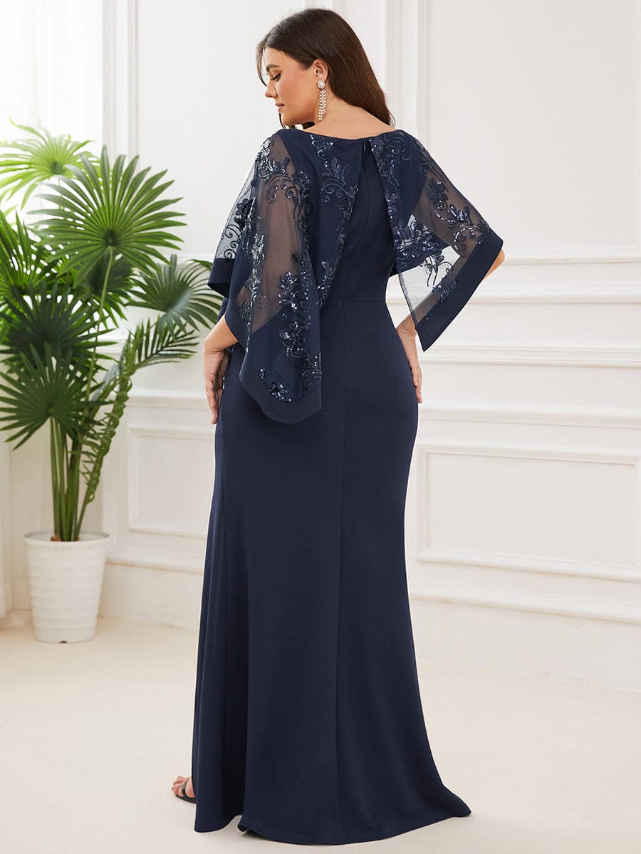 Plus Size Asymmetrical Cape Sequin Mother of the Bride Dress