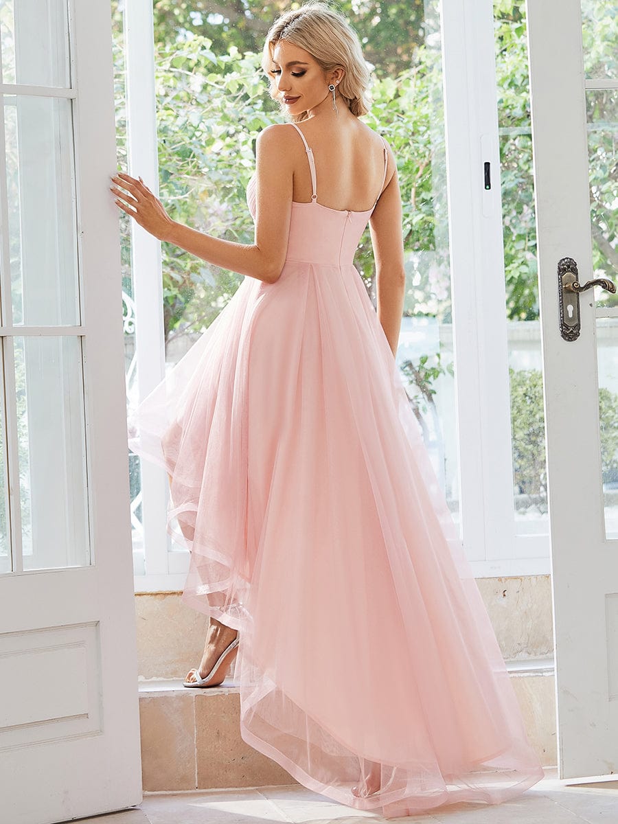 Chic and Stylish Sleeveless Prom Dress with High-Low Hemline