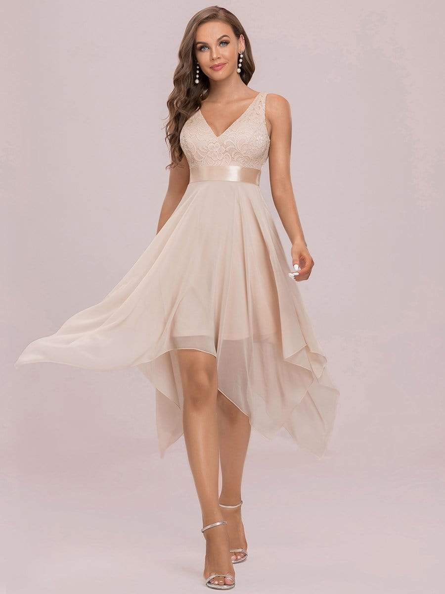 Stunning V Neck Lace & Chiffon Wedding Guest Dresses for Women